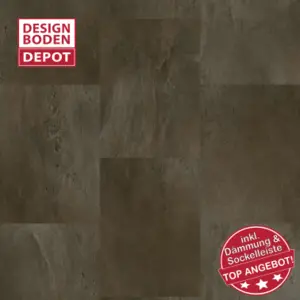 Fliesenoptik 4V Schiefer dunkel Rigid Vinyl im Angebot inklusive Spezial-dämmung & Sockelleiste Schiefer Pescara Rigid Vinyl, Klick-Vinyl